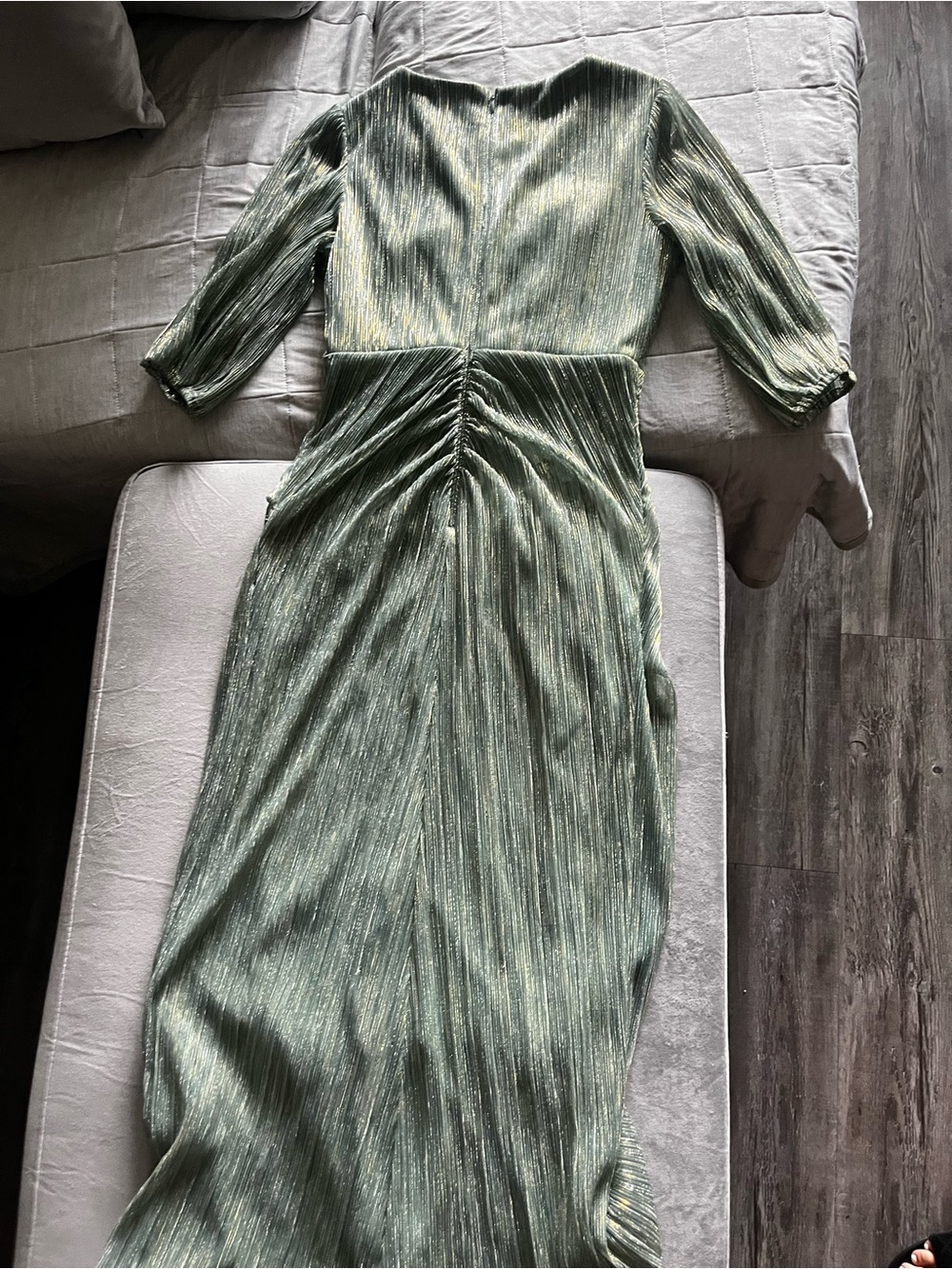 Adrianna Papell Olive Green Metallic Wrap Maxi Dress with Tie - Picture 4 of 4
